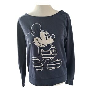 Disney Parks Navy Boatneck Sweatshirt Mickey Mouse Appliqué Stripe S Rare Retire